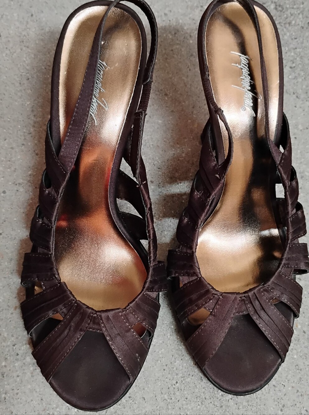 Jacqueline Ferrar Gayle Brown Satin Women's Open-Toe Slingback Heels